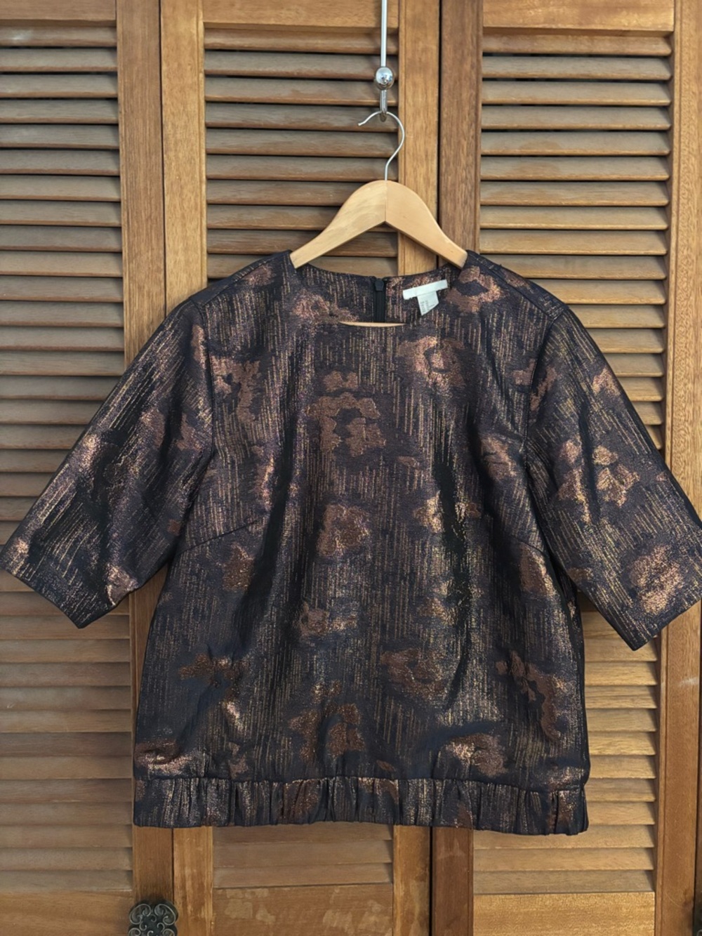 H&M Shimmery Black Top with Copper Lurex Detail. Size 12